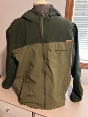Men's Olive Green Hooded Jacket - Lightweight Two-Tone Rain Coat